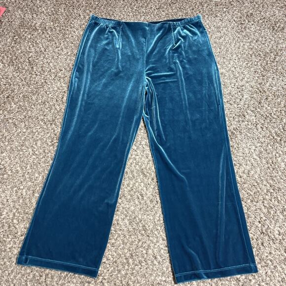 Chicos Travelers Velvet Pants Stretch Pull On 3P US 16/18 Emerald Blue NEW - Picture 1 of 4